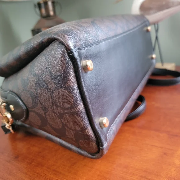 Coach CH488 Darcie Carryall Black Brown Signature Canvas Leather Satchel Bag - Picture 9 of 16